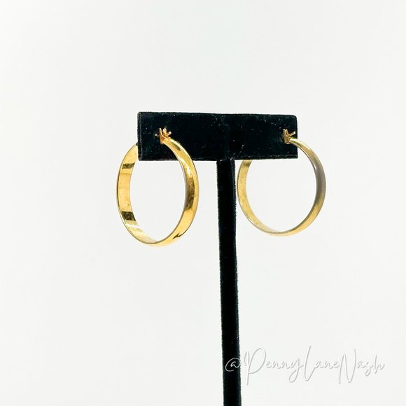 Vintage Wide Hoop Golden French Back Earrings - Picture 6 of 7